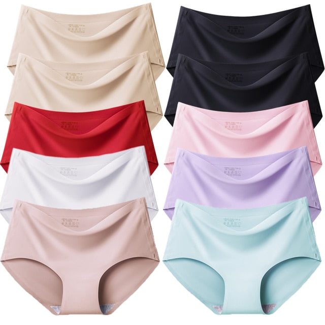 TrowBridge 10PCS/Set Women Panties Solid Seamless Underwear Plus Size Comfortable Briefs Silk Satin Lingerie Health Underpants