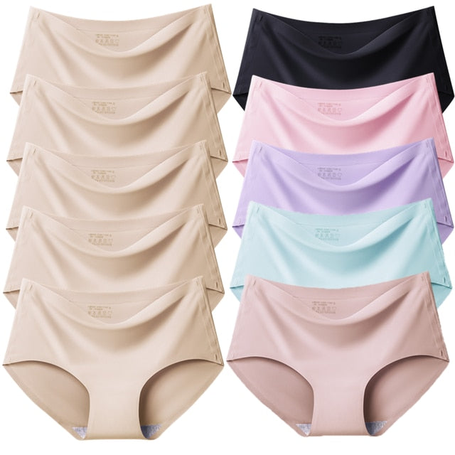 TrowBridge 10PCS/Set Women Panties Solid Seamless Underwear Plus Size Comfortable Briefs Silk Satin Lingerie Health Underpants