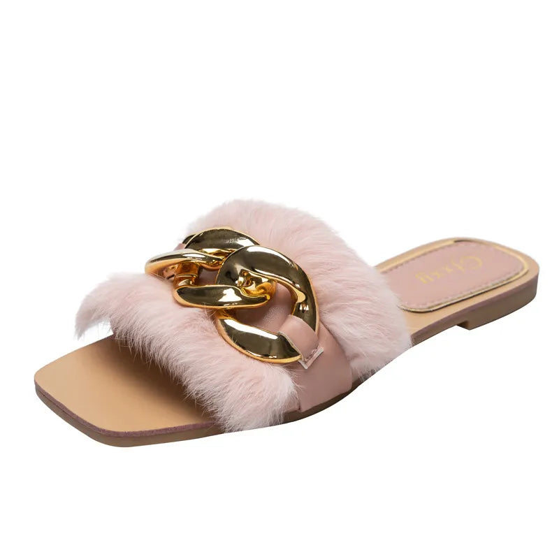 Ladies Square Toe Flat Outdoor Slippers