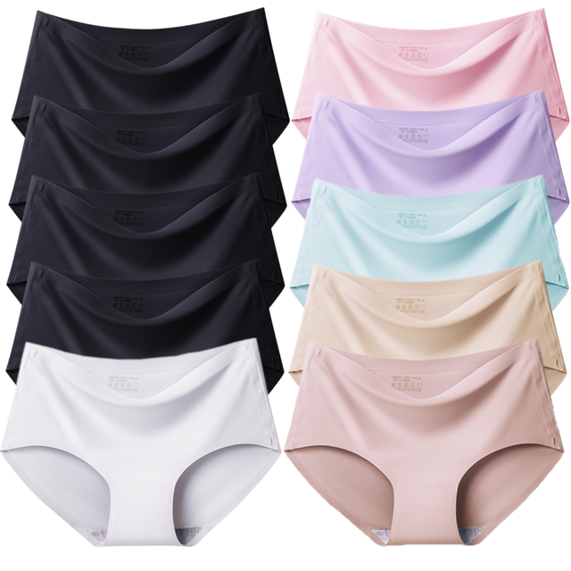 TrowBridge 10PCS/Set Women Panties Solid Seamless Underwear Plus Size Comfortable Briefs Silk Satin Lingerie Health Underpants