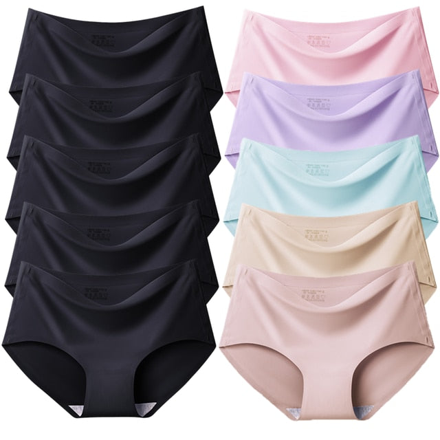 TrowBridge 10PCS/Set Women Panties Solid Seamless Underwear Plus Size Comfortable Briefs Silk Satin Lingerie Health Underpants