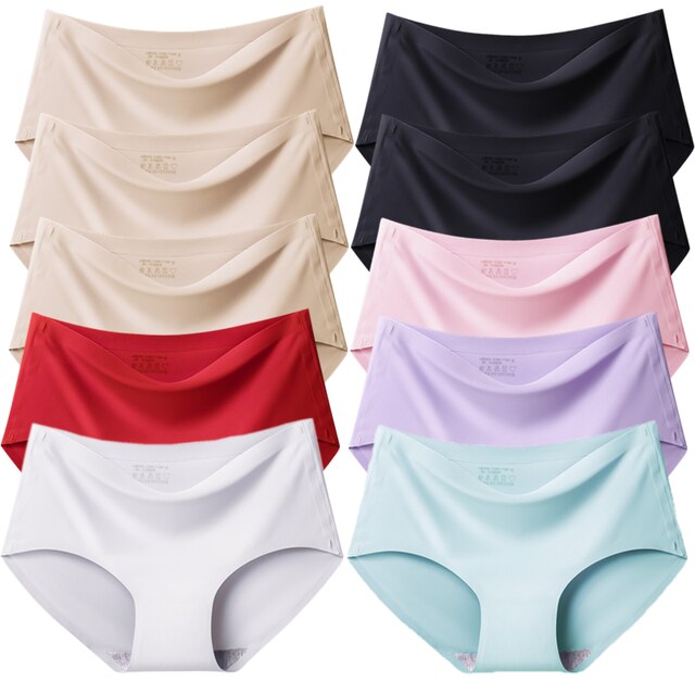 TrowBridge 10PCS/Set Women Panties Solid Seamless Underwear Plus Size Comfortable Briefs Silk Satin Lingerie Health Underpants