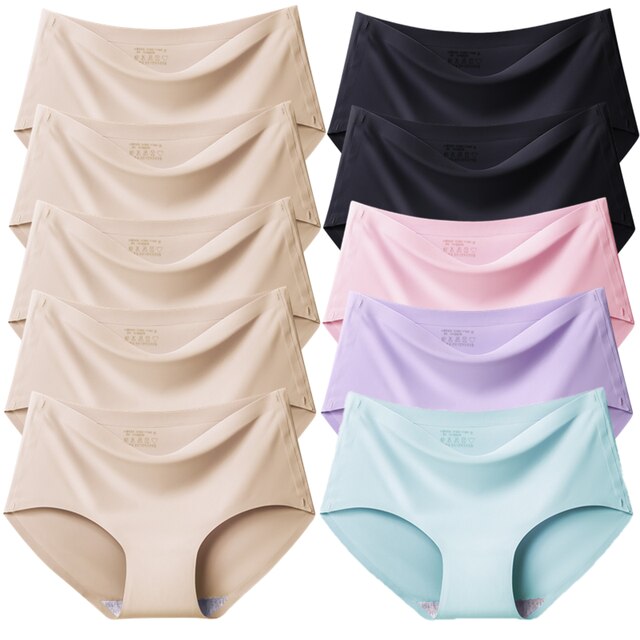 TrowBridge 10PCS/Set Women Panties Solid Seamless Underwear Plus Size Comfortable Briefs Silk Satin Lingerie Health Underpants