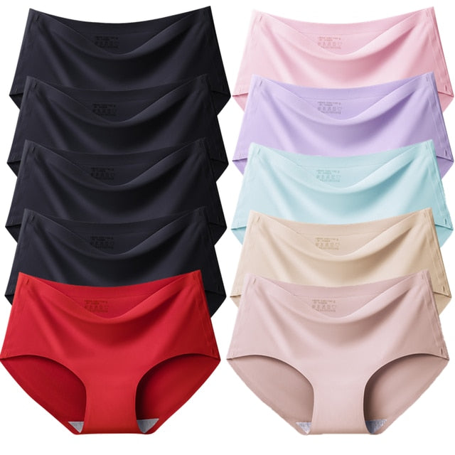 TrowBridge 10PCS/Set Women Panties Solid Seamless Underwear Plus Size Comfortable Briefs Silk Satin Lingerie Health Underpants