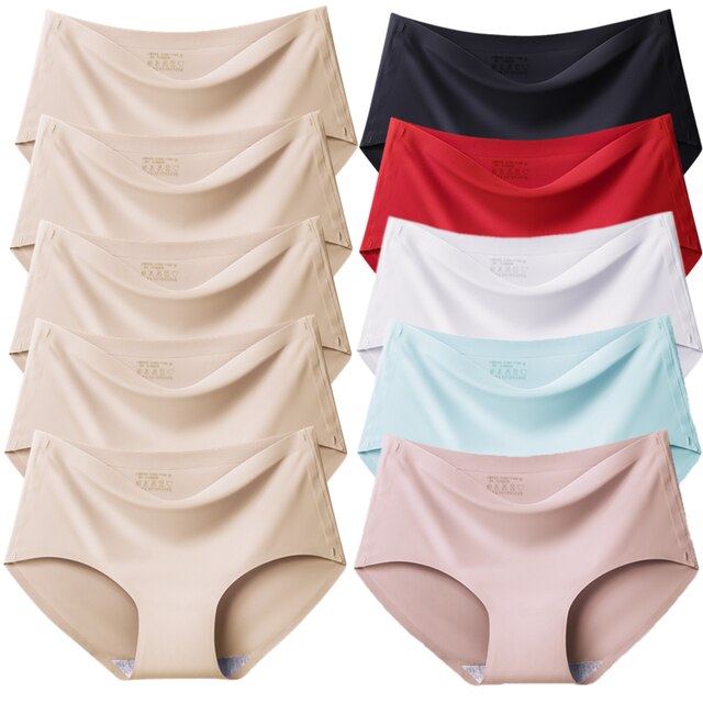 TrowBridge 10PCS/Set Women Panties Solid Seamless Underwear Plus Size Comfortable Briefs Silk Satin Lingerie Health Underpants