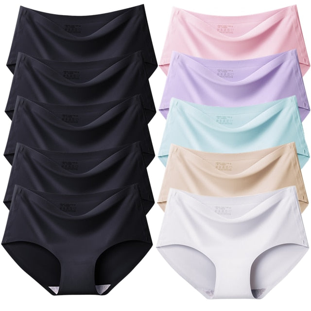 TrowBridge 10PCS/Set Women Panties Solid Seamless Underwear Plus Size Comfortable Briefs Silk Satin Lingerie Health Underpants