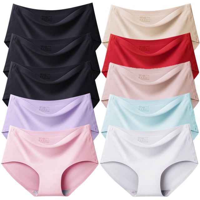 TrowBridge 10PCS/Set Women Panties Solid Seamless Underwear Plus Size Comfortable Briefs Silk Satin Lingerie Health Underpants