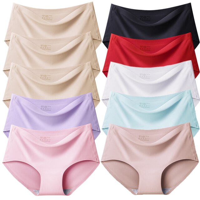 TrowBridge 10PCS/Set Women Panties Solid Seamless Underwear Plus Size Comfortable Briefs Silk Satin Lingerie Health Underpants