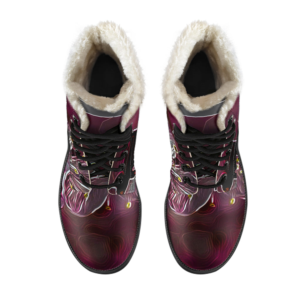 Floral Embosses: Pictorial Cherry Blossoms 01-04 Faux Fur Leather Boots