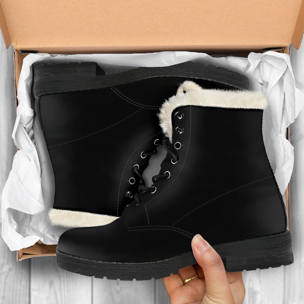 Black Faux Fur Leather Boots