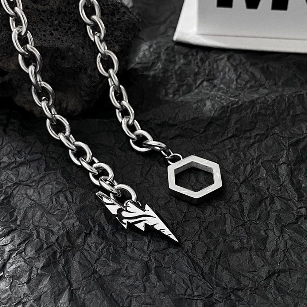 Lightning Hexagon Pendant Stainless Steel Necklace