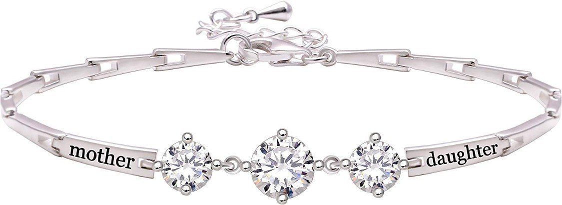 18K White Gold Plated Mother and Daughter Bracelet