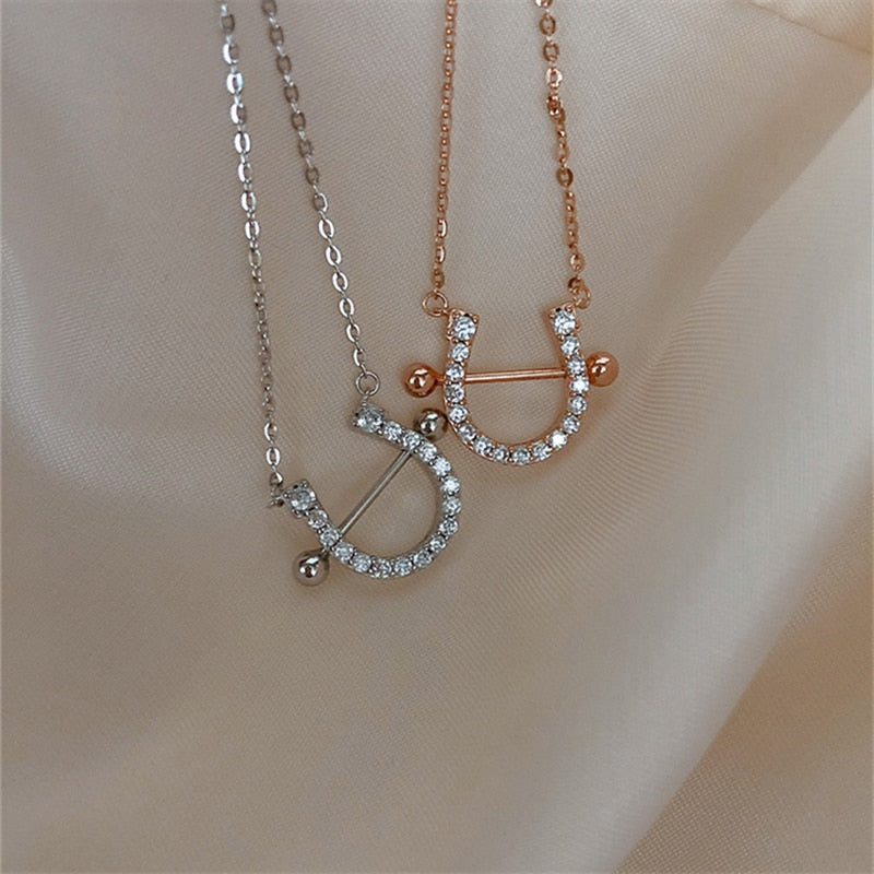 Horseshoe Zircon Necklace and Earrings