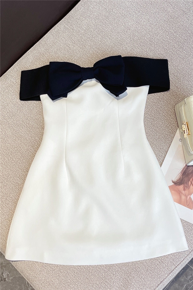 Black Bow Strapless Short Dress