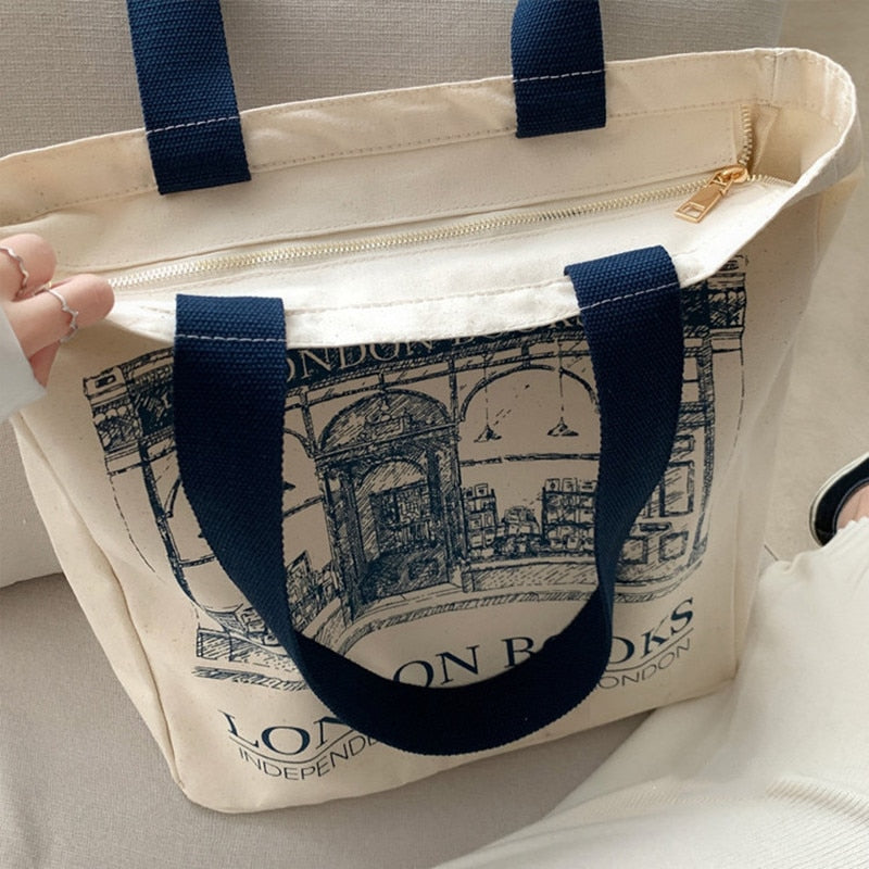 London Books Print Canvas Shoulder Bag