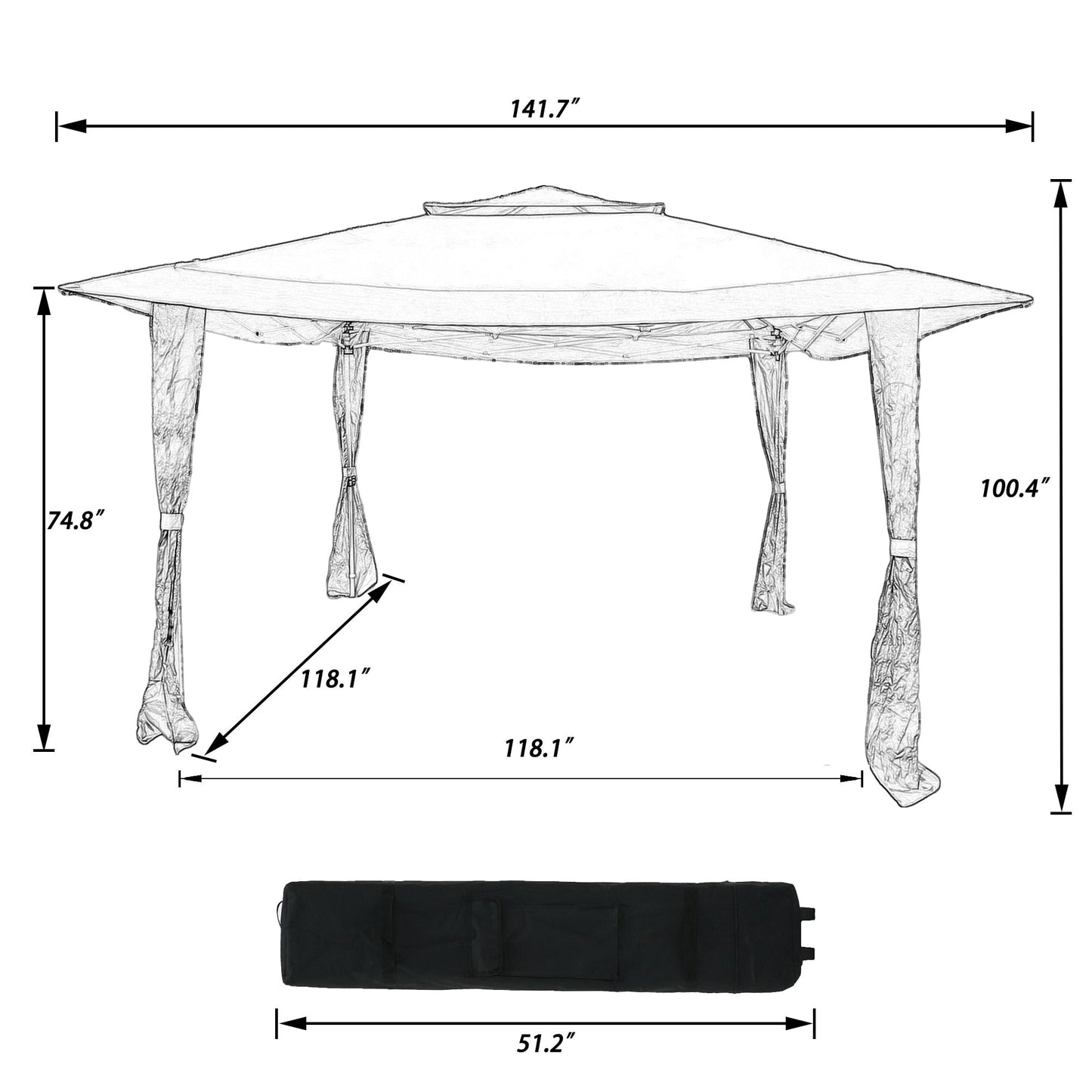 11x11Ft Outdoor Pop Up Gazebo Tent - Luxury Portable Patio & Garden Shade with 140 Sq. Ft. Coverage - Easy Set Up with Carry Bag & Sandbags Included